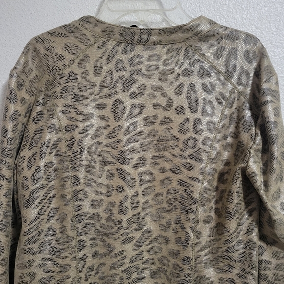 Frank Lyman Gilda zip-up jacket moto style cheetah print size 14 - Picture 9 of 11